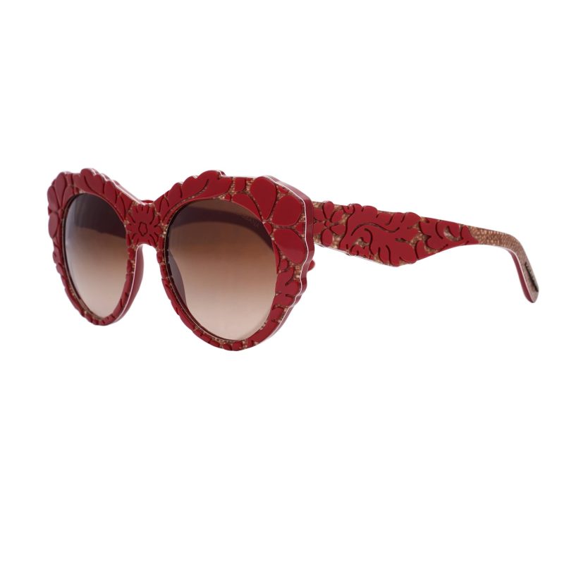 DOLCE GABBANA DG 4267 Flower Pattern Cat Eye Sunglasses Red Brown 2