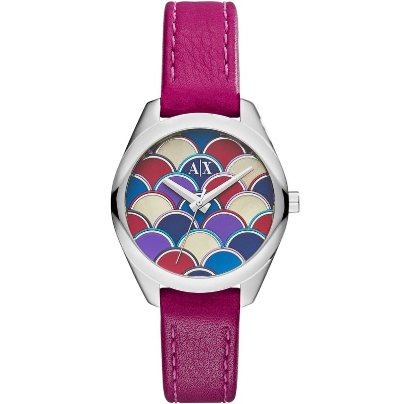 ax5523 armani exchange watch women multi color dial leather purple strap quartz analog three hand sarena