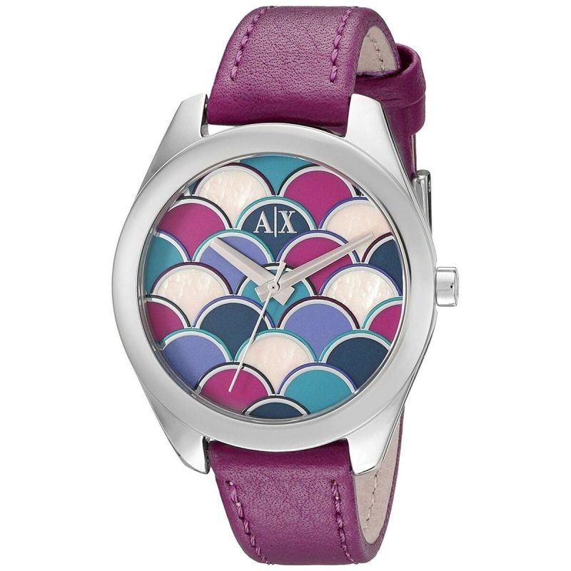 ax5523 armani exchange watch women multi color dial leather purple strap quartz analog three hand sarena 2