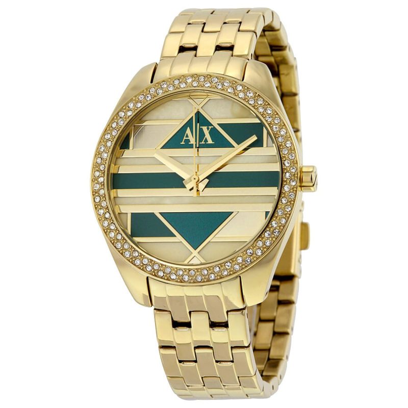 ax5527 armani exchange watch women multi color dial stainless steel metal gold strap quartz analog three hand mosaic sarena 2