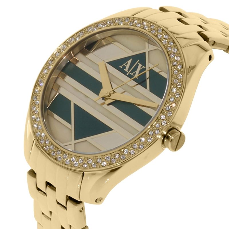 ax5527 armani exchange watch women multi color dial stainless steel metal gold strap quartz analog three hand mosaic sarena 3