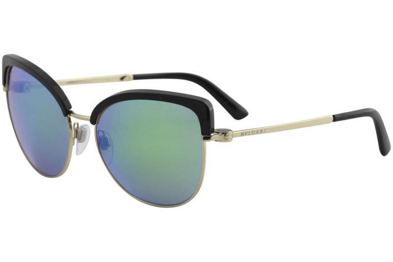 bvlgari womens bv6082 bv 6082 fashion cat eye sunglasses black pale gold grey green mirror 278 3r 1